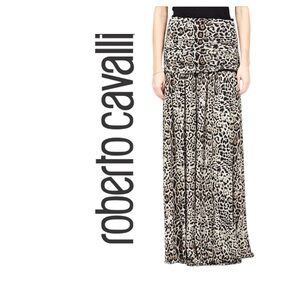 Roberto Cavalli Beige Leopard Print Maxi Skirt